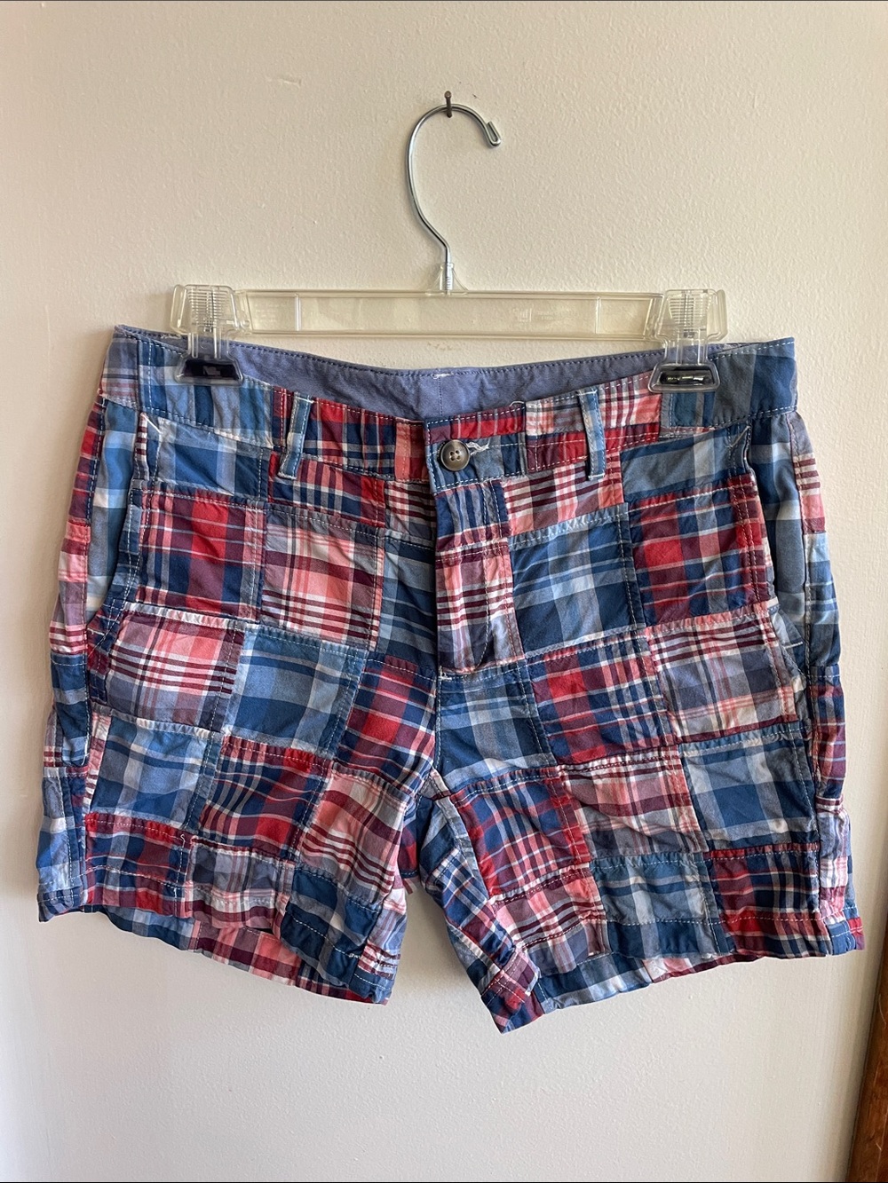 L.L. BEAN Favorite Fit Patchwork Madras Plaid Bermuda Shorts 8